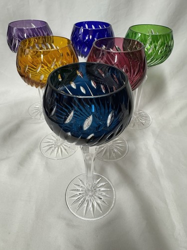 (6) Bohemian Czech (?) Cut to Clear Crystal 8.25 Inch HOCK WINE GOBLET - Picture 6 of 12