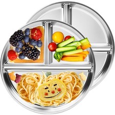 Stainless Steel Plates 2 Packs, 9" Toddlers Divided Plates, Portion