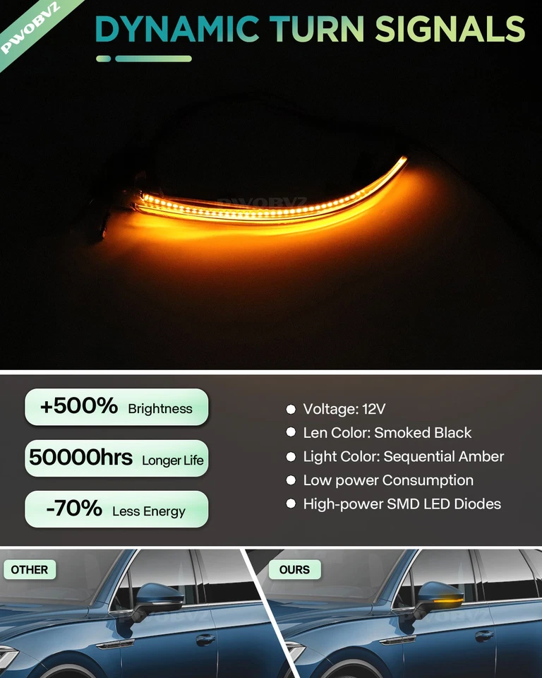 Specchio retrovisore esterno per VW Touareg II 7P 10-18 destro + sinistro scuro LED indicatore di direzione - Immagine 4 di 4