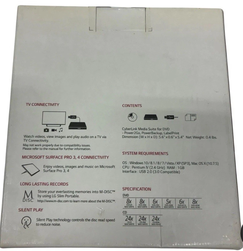 Grabadora de DVD portátil LG ultra delgada nueva caja sin abrir GP65NB60 Mac y Windows Foto 2 de 2