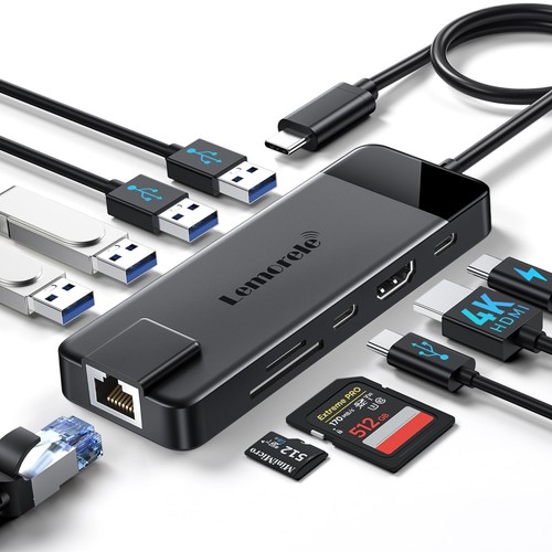 USB C Hub Multiport Adapter 10-in-1 USB C Dongle for MacBook Pro Air, Gigabit...