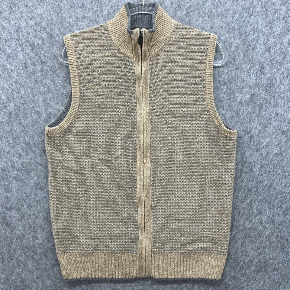 Chaleco Suéter Negro Marrón 1826 Lana Corderos Cremallera Completa Para Hombres Medio Tostado + Gris Foto 2 de 4