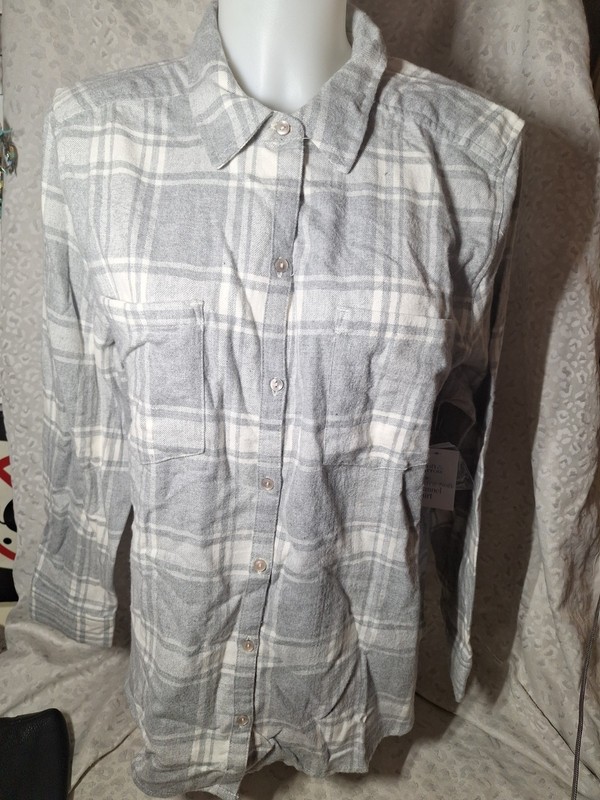 Croft Barrow Gray Plaid  Extra Soft Flannel Shirt Size Xl