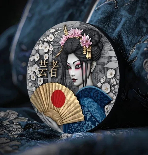 2 Oz Silver Coin 2025 Niue $5 Geisha Antiqued Gilded High Relief Mintage 500 - Picture 5 of 9
