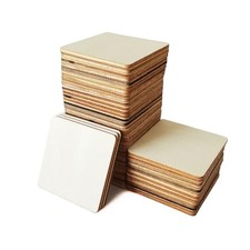 50PCS 2x2 Inch Unfinished Wooden Squares, Blank Natural Wood Pieces Wood