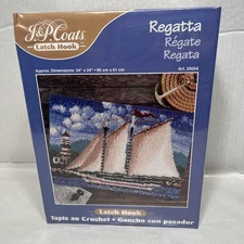 J&P Coats Regatta Latch Hook Kit 34x24” Nautical Sailboat Lighthouse NEW