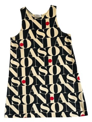 Sonia by Sonia Rykiel Kleid Logo All Over Schwarz Ecru Rot Kleid Pop Art Grafik