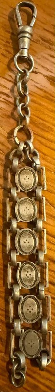 Watch fob: Vintage, silver, broken, 4.75" x .5", European? (Lot #369)