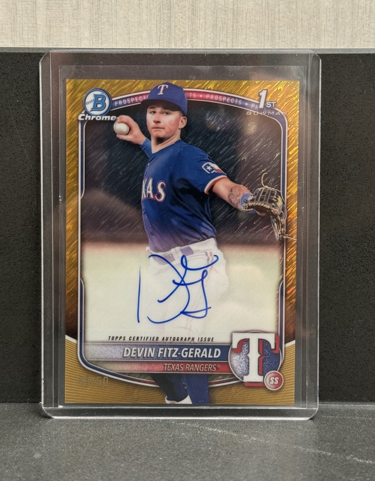 2025 Bowman Chrome #CPA-DF DEVIN FITZ-GERALD 1st Bowman Auto Gold Shimmer /50