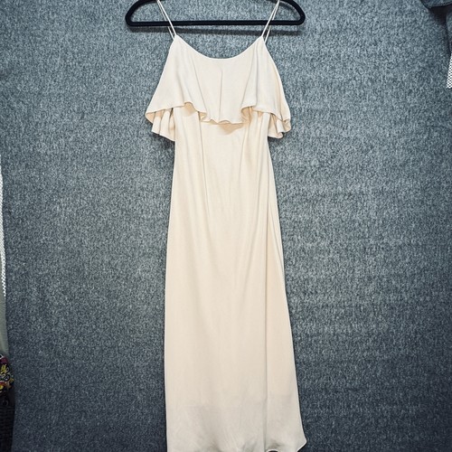 J Crew Dress Womens 6 Beige Ruffle Maxi Sleeveless Spaghetti Strap Formal Gown
