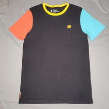 Dutch Bros Coffee Shirt Mens Large Black Blue Pink Colorblock Sleeve Smiley Face
