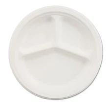 HUHTAMAKI VISTACT Paper Dinnerware, 3-compartment Plate, 9-1/4" Diameter, White,