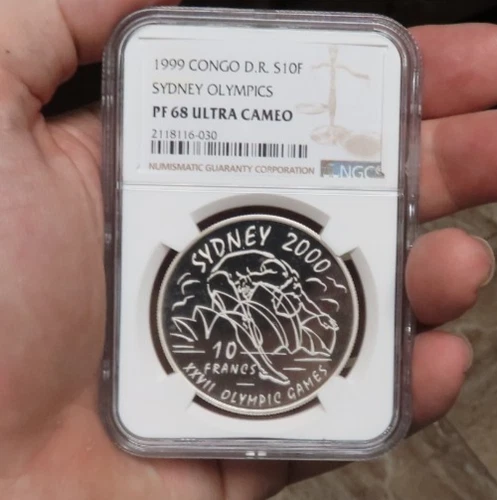 Congo 10 francs silver 1999 Sydney Olympics Diver NGC PF 68 .925Ag 25.3g