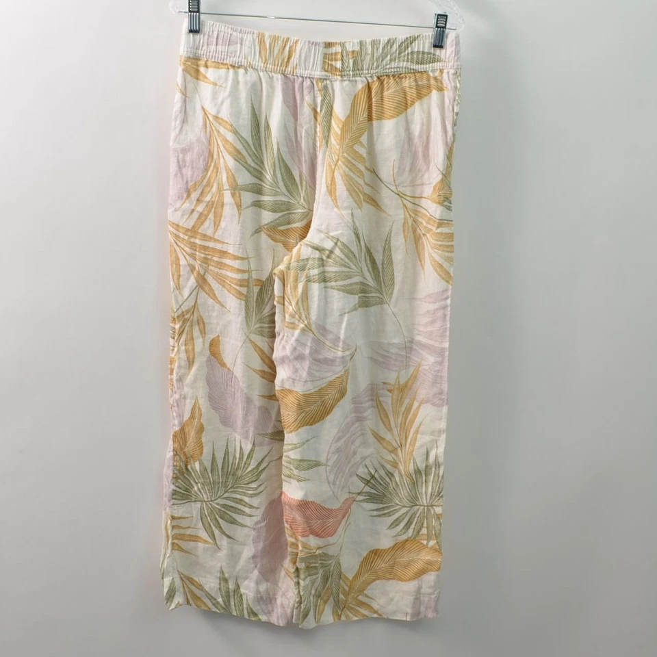 Tahari Linen Pants Womens Large Wide Leg 25" Inseam Pull On Pockets Floral - Image 2 of 4