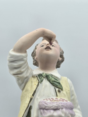 Vintage Gebruder Heubach Figurine 10" Tall. Young Boy Eating Fruit From His Bag - Picture 12 of 19