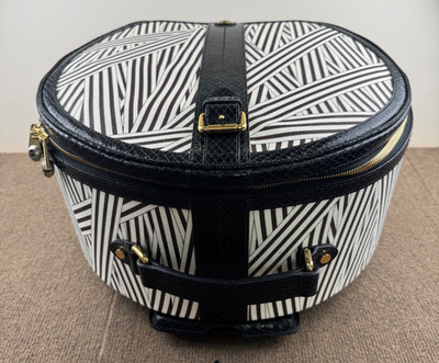 Henri Bendel Striped Hat Box Rolling Suitcase Travel Bag Expandable Handle