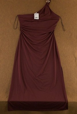 H&M Womens X-Large Burgundy Drape Asymmetric Neck One Shoulder Bodycon Dress  NWT | eBay