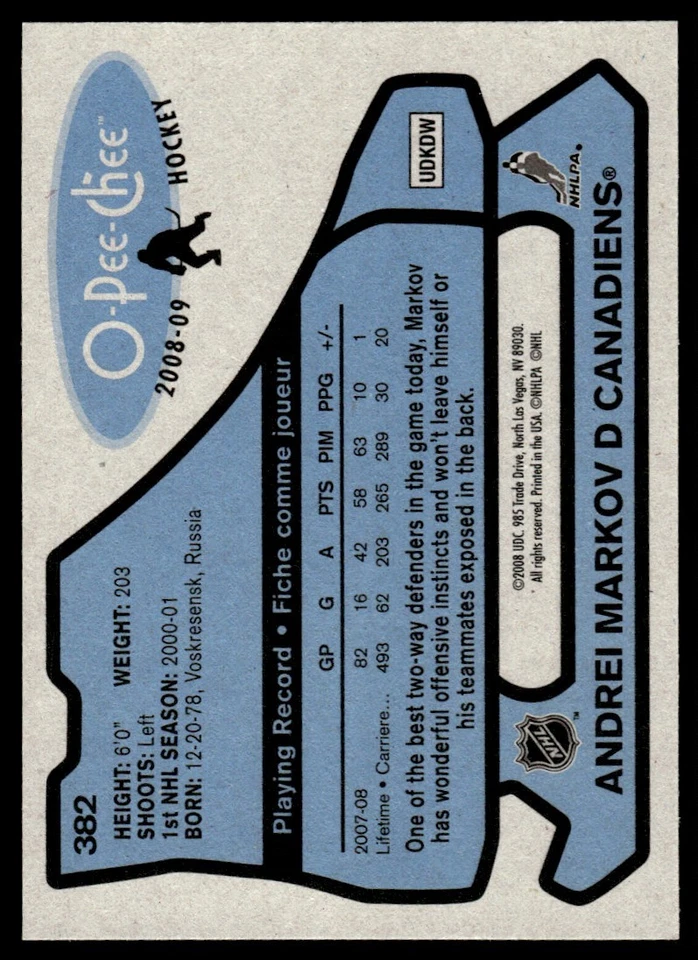 2008-09 O-Pee-Chee 1979-80 Retro Andrei Markov Montreal Canadiens #382 - Image 2 of 2