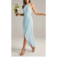 AW BRIDAL 12 L skylight blue Raja tulip bridesmaid formal midi dress NEW B26