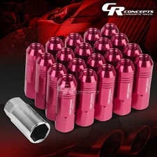 JDM PINK 20PCS M12X1.5 20MM OD 60MM TALL OPEN END ALUMINUM LUG NUTS+ADAPTER