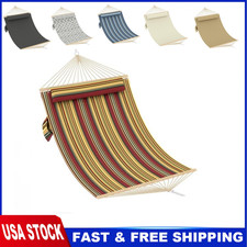 Double Quilted Fabric Hammock with Hardwood Spreader Bars and Pillow 450 LBS