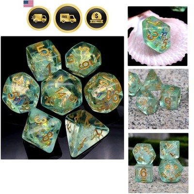 Light Green DND Dice Set 7PCS Filled Resin Polyhedral D&D Dice with Bag, Irid...