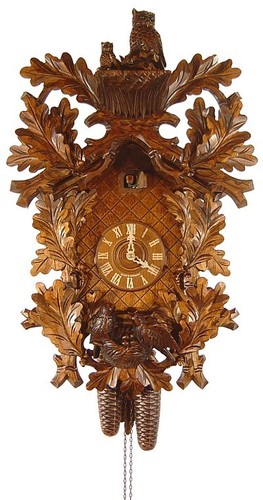 Pendule à coucou Hibou, oiseaux avec nid, feuilles de fougère 2.5036.01