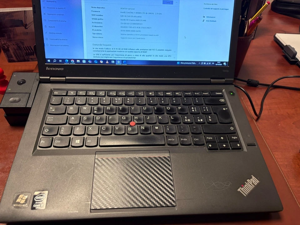 Notebook Lenovo Thinkpad T440p Intel Core i7 4800MQ 2,7GHz 8GB RAM 224 GB SSD - Immagine 3 di 4