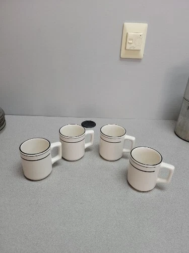 4 Buffalo China Restaurant Ware Diner Coffee Cups White with Black Stripes