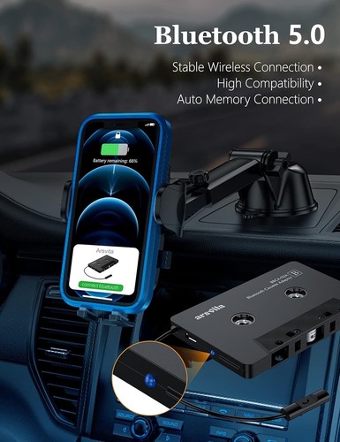 Ricevitore Cassetta Audio Bluetooth, Chiamata Vivavoce, Nero Antracite - Foto 5 di 9