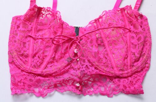 For Love & Lemons Women's Longline Button Lace Bralette AC2 Hot Pink Size 32DD - Picture 2 of 4