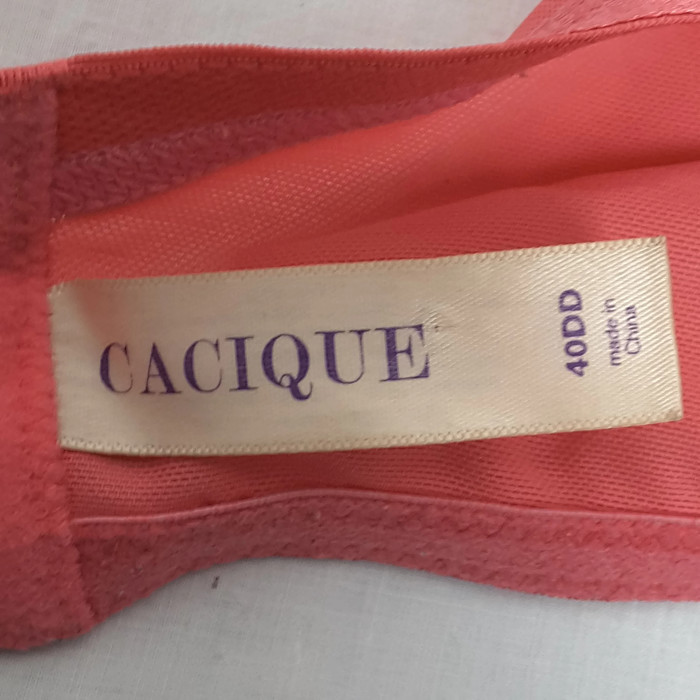 CACIQUE INTIMATES CORAL LACE BRA, sz 40DD, LIGHTLY PADDED CUPS, PADDED