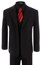 G190 Black Shirt/Red Tie Boy Formal Tuxedo Tux Suit Set Sizes Baby to Teens