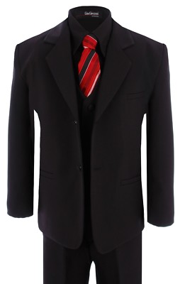 black dress shirt and red tie