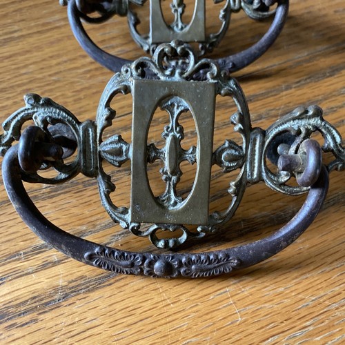 2 Antique Solid Brass Victorian Furniture Hardware Pulls Cabinet Handle Vintage - Picture 2 of 11