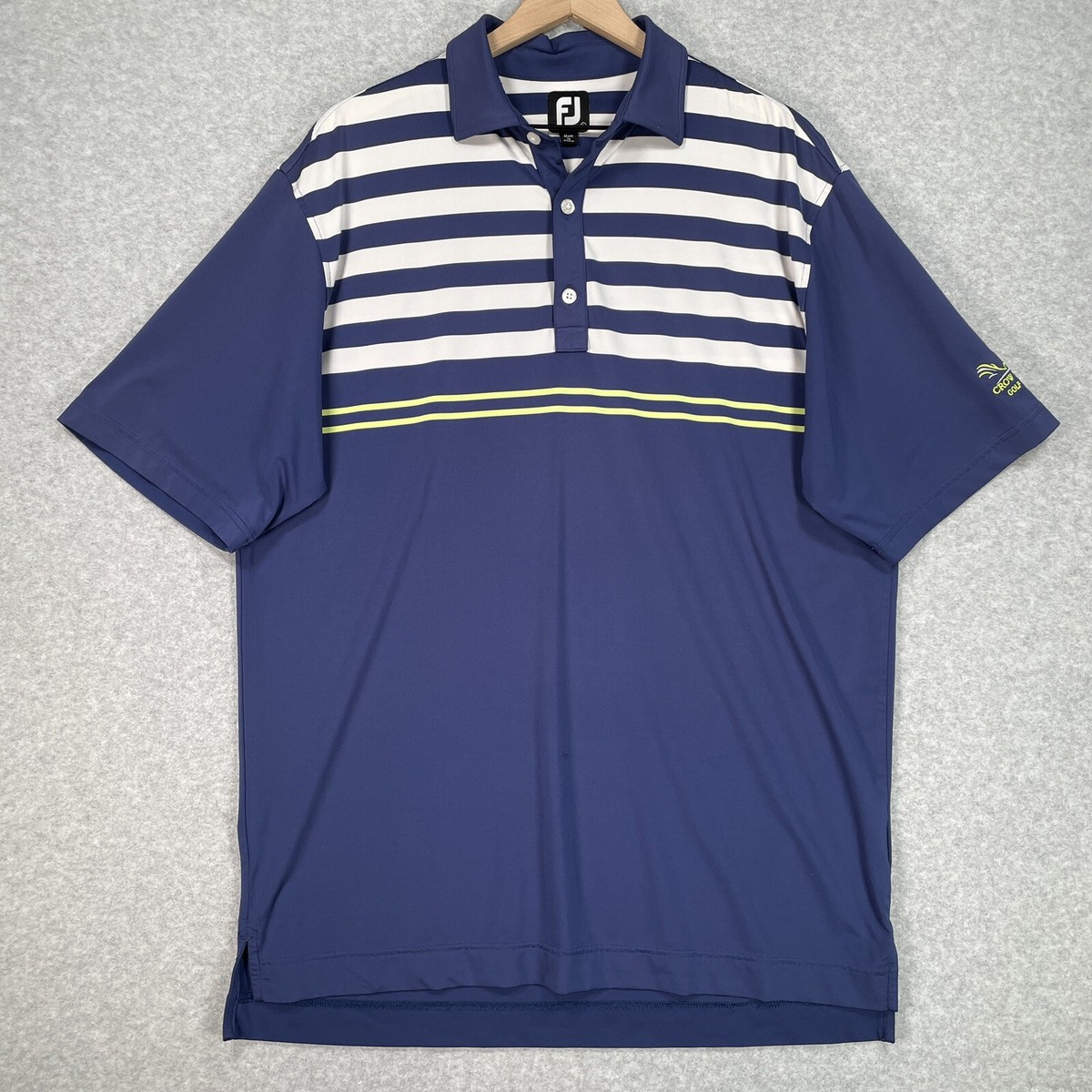 Footjoy Golf Shirt Mens Large Blue White Striped Stretch