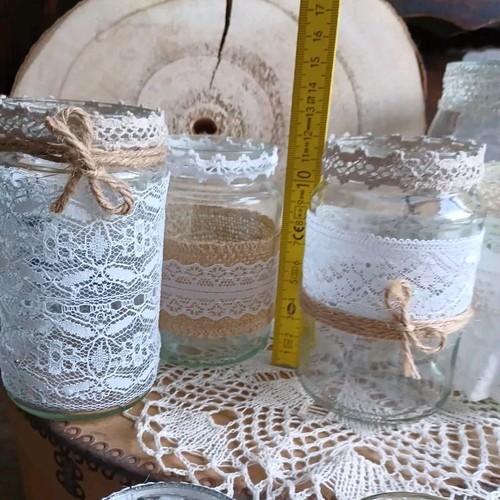 Hochzeits-Set -10 x Vasen mit Spitze - Teelichthalter - Vintage - Set 1 - Bild 10 von 13