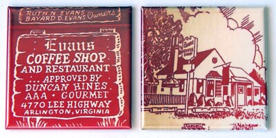 Evans Coffee Shop FRIDGE MAGNET Set (Arlington Virginia matchbook sign)