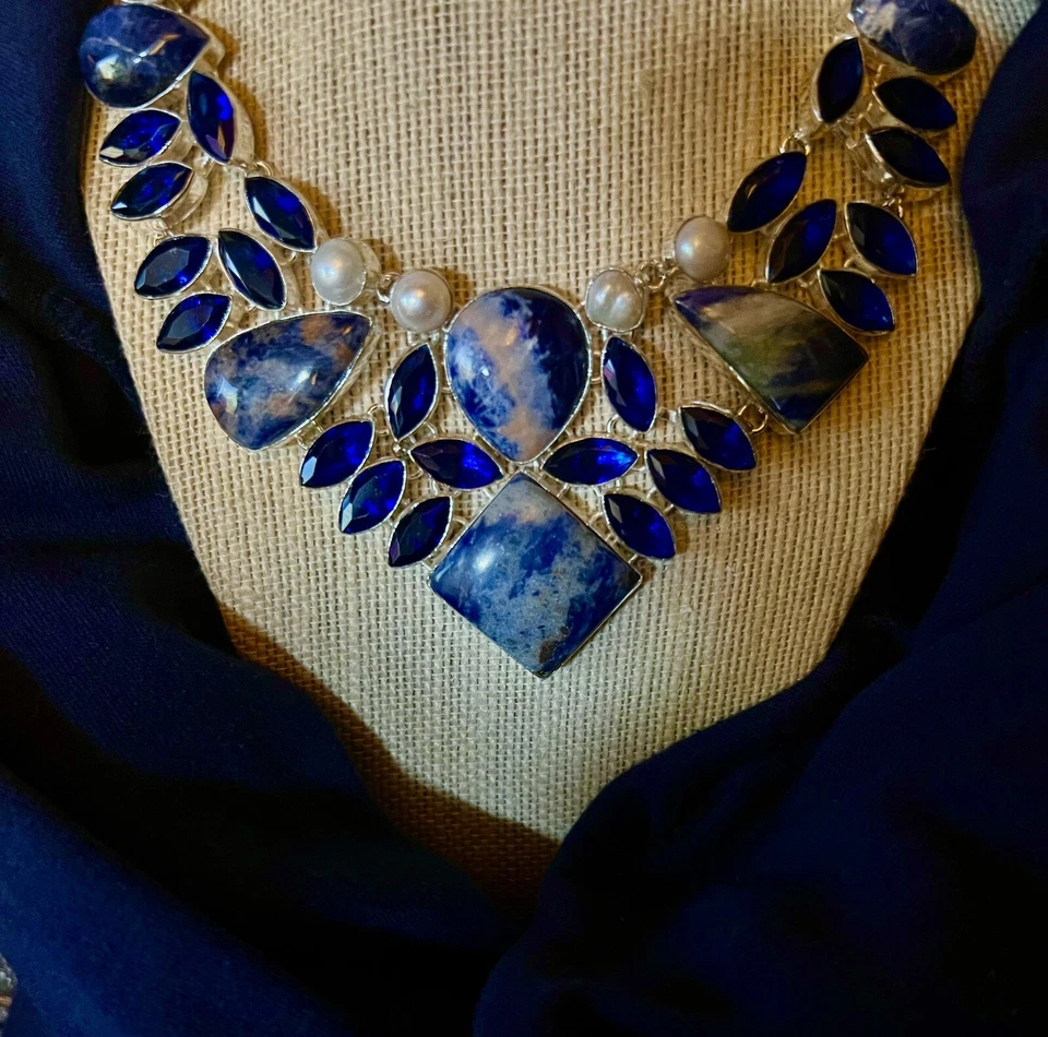 Collar grande hecho a mano jazzy azul sodalita tanzanita 86 gms Foto 2 de 4