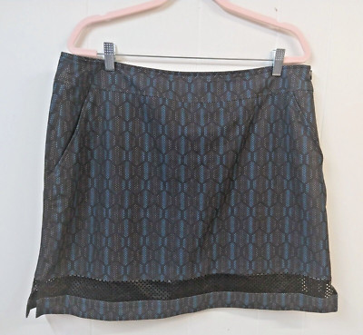 E P Pro WM 16 Golf Skort Gray Blue Black Pockets Faux Leather Mesh Accent Short