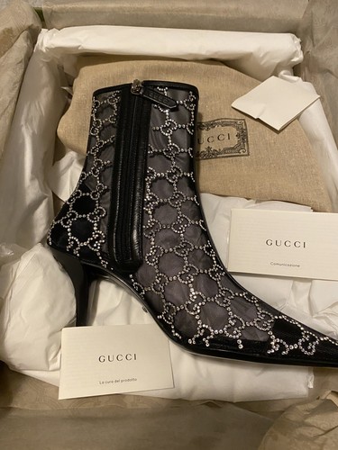 Gucci Demi GG Crystal Black Mesh Motif Ankle Boots Size EU-37.5 RETAIL $2950 - Picture 5 of 12