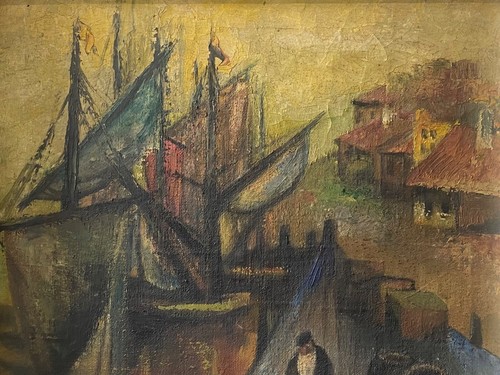 π₯ Antique American WPA Social Realism Nautical Harbor Oil Painting LICHTENSTEIN - Picture 4 of 20