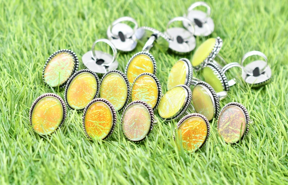 Gelb Triole Opal Edelstein Mix Menge Schmuck Ringe, Gleiche Design Versilbert - Bild 4 von 4