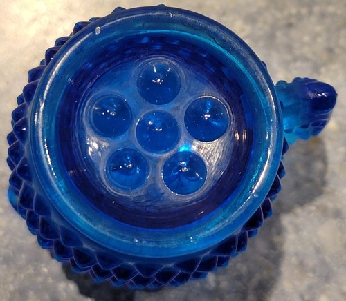 Vintage Fenton Blue Hobnail Colonial Mini Glass Creamer Pitcher 2.5 3 Inches - Picture 4 of 5