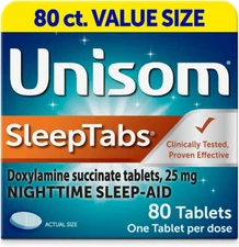 NEW Unisom SleepTabs, Nighttime Sleep-aid, Doxylamine Succinate, 80 Tablets