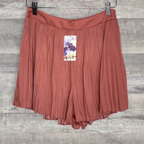 EE:SOME Mini Pleated High Waisted Short NEW Womens S Coral Pink Romantic Flowy