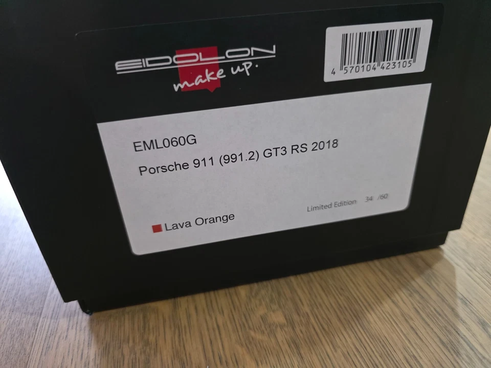 EIDOLON MAKE UP 1/18 Porsche 911 991.2 GT3 RS 2018 Lava Orange EML060G 60 PCS - Photo 4/4