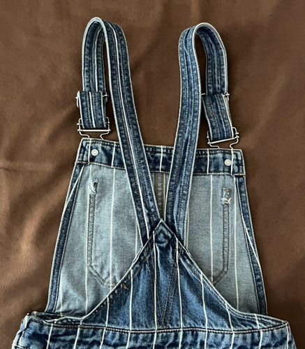 H&M DIVIDED Blue w/ White Stripes Denim Adj Straps Skirtall Bib Overalls Skirt 2 - Picture 5 of 12