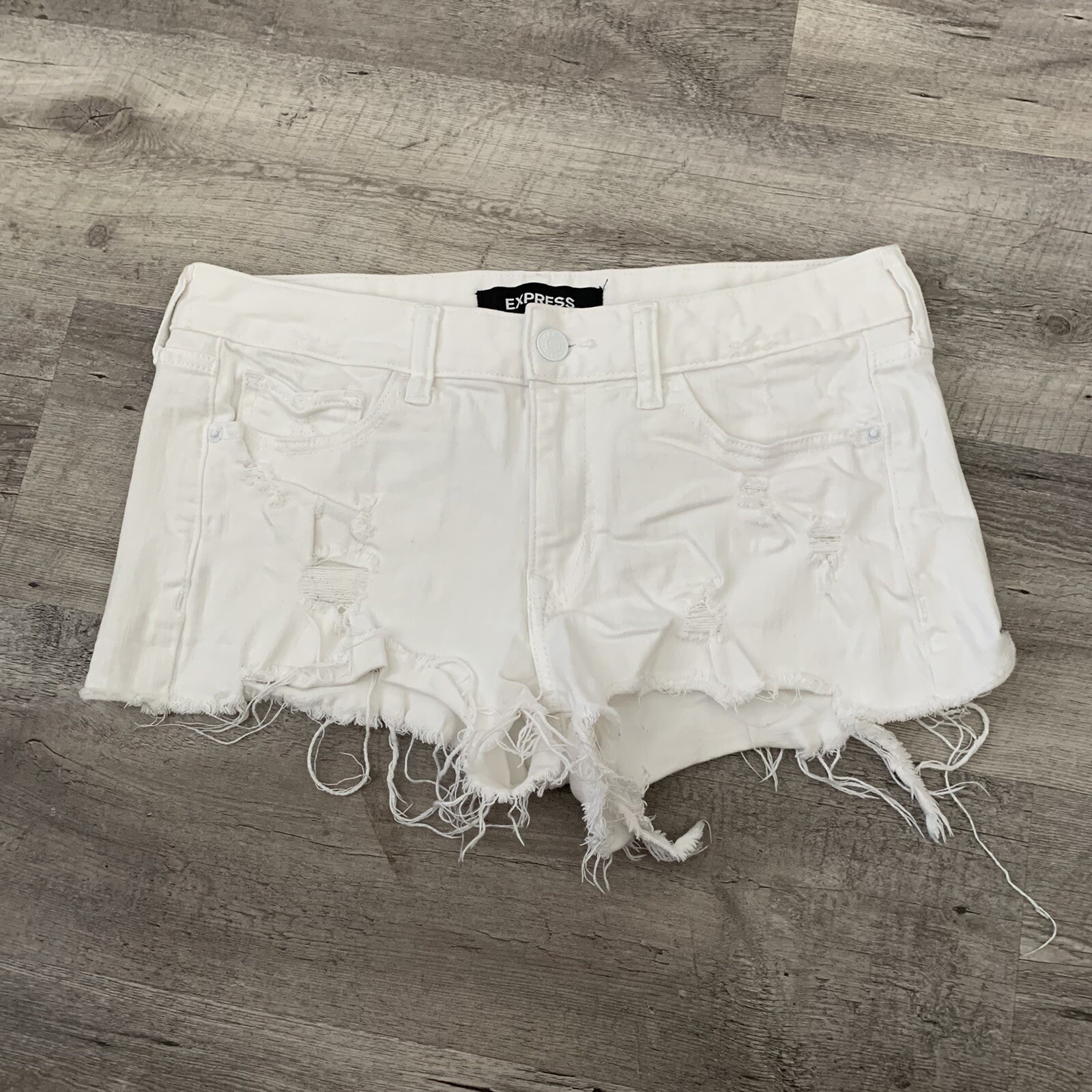 Express Jean Short Shorts Distressed White Denim Cut … Gem