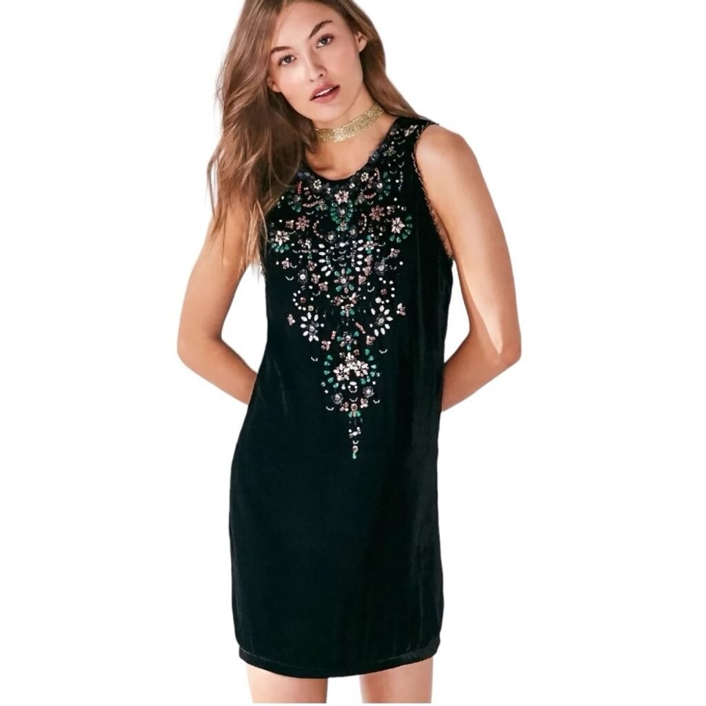 black velvet embellished mini dress Mu Embellished Mini Black Dress- Ramy Brook 4 / Black